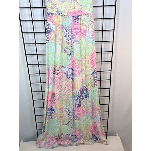 Lilly Pulitzer SLOANE MAXI DRESS Roar Of The Seas Womens XS Multi Floral Coral
